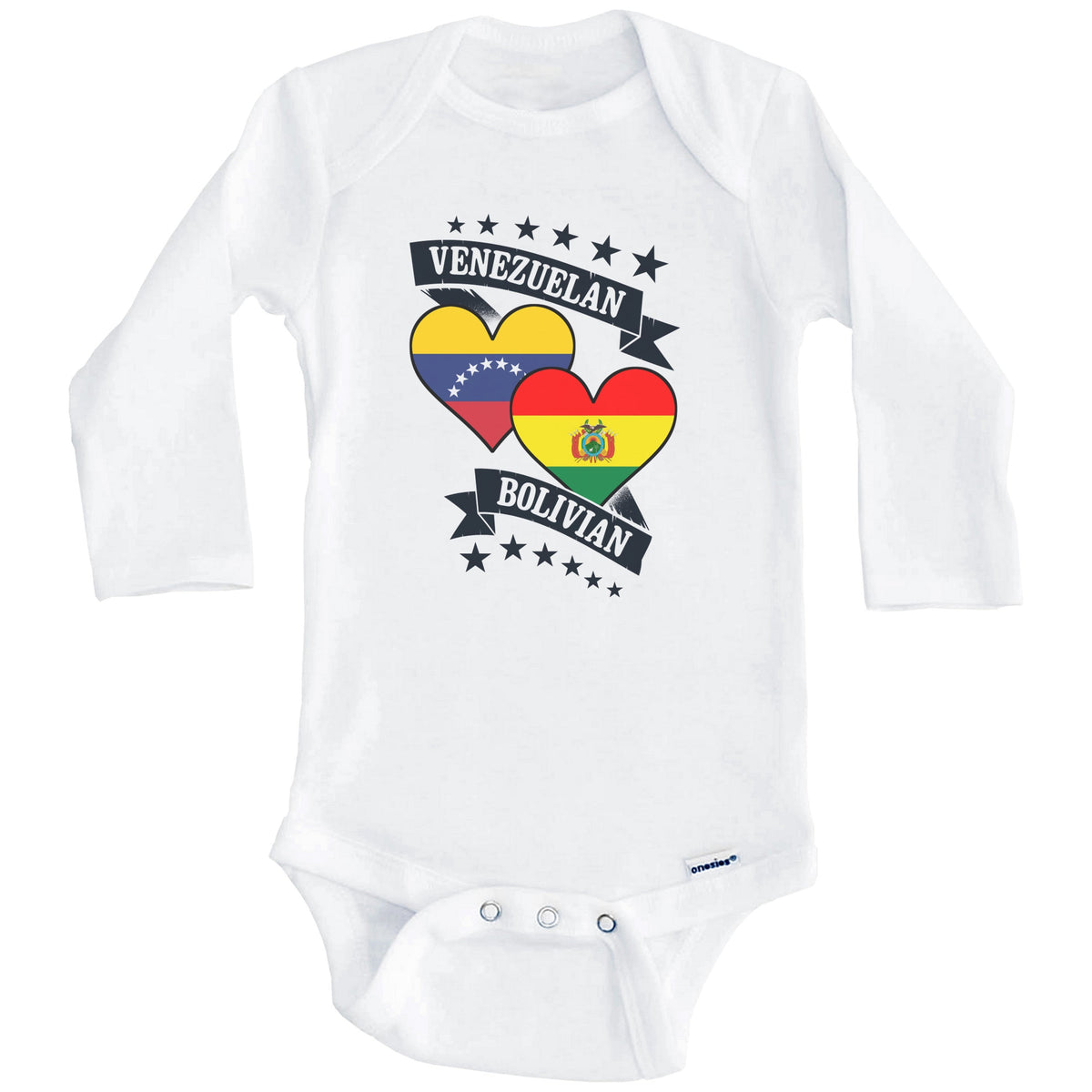 Venezuelan Bolivian Heart Flags Venezuela Bolivia Baby Bodysuit (Long Sleeves)