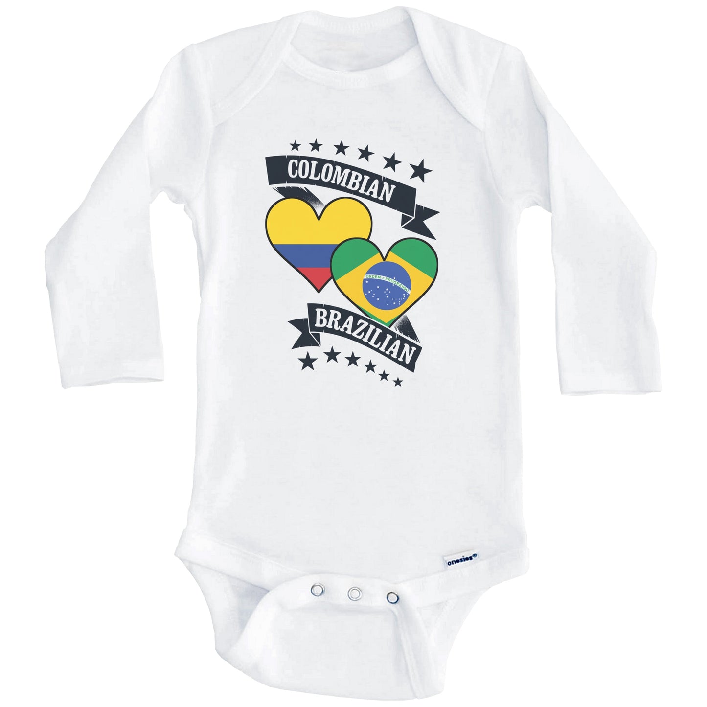 Colombian Brazilian Heart Flags Colombia Brazil Baby Bodysuit (Long Sleeves)