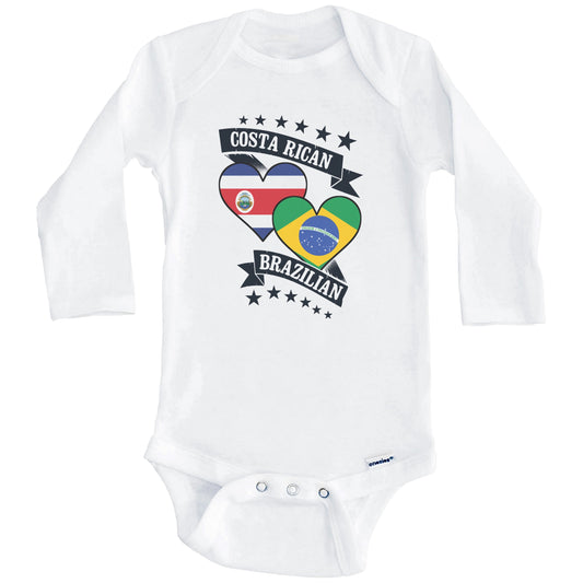 Costa Rican Brazilian Heart Flags Costa Rica Brazil Baby Bodysuit (Long Sleeves)