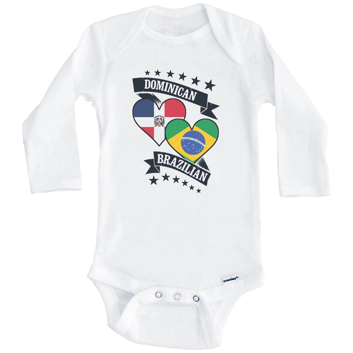 Dominican Brazilian Heart Flags Dominican Republic Brazil Baby Bodysuit (Long Sleeves)