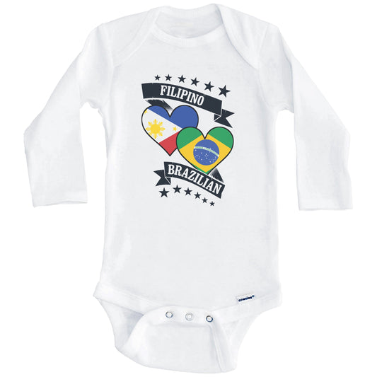 Filipino Brazilian Heart Flags Philippines Brazil Baby Bodysuit (Long Sleeves)