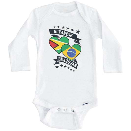 Guyanese Brazilian Heart Flags Guyana Brazil Baby Bodysuit (Long Sleeves)