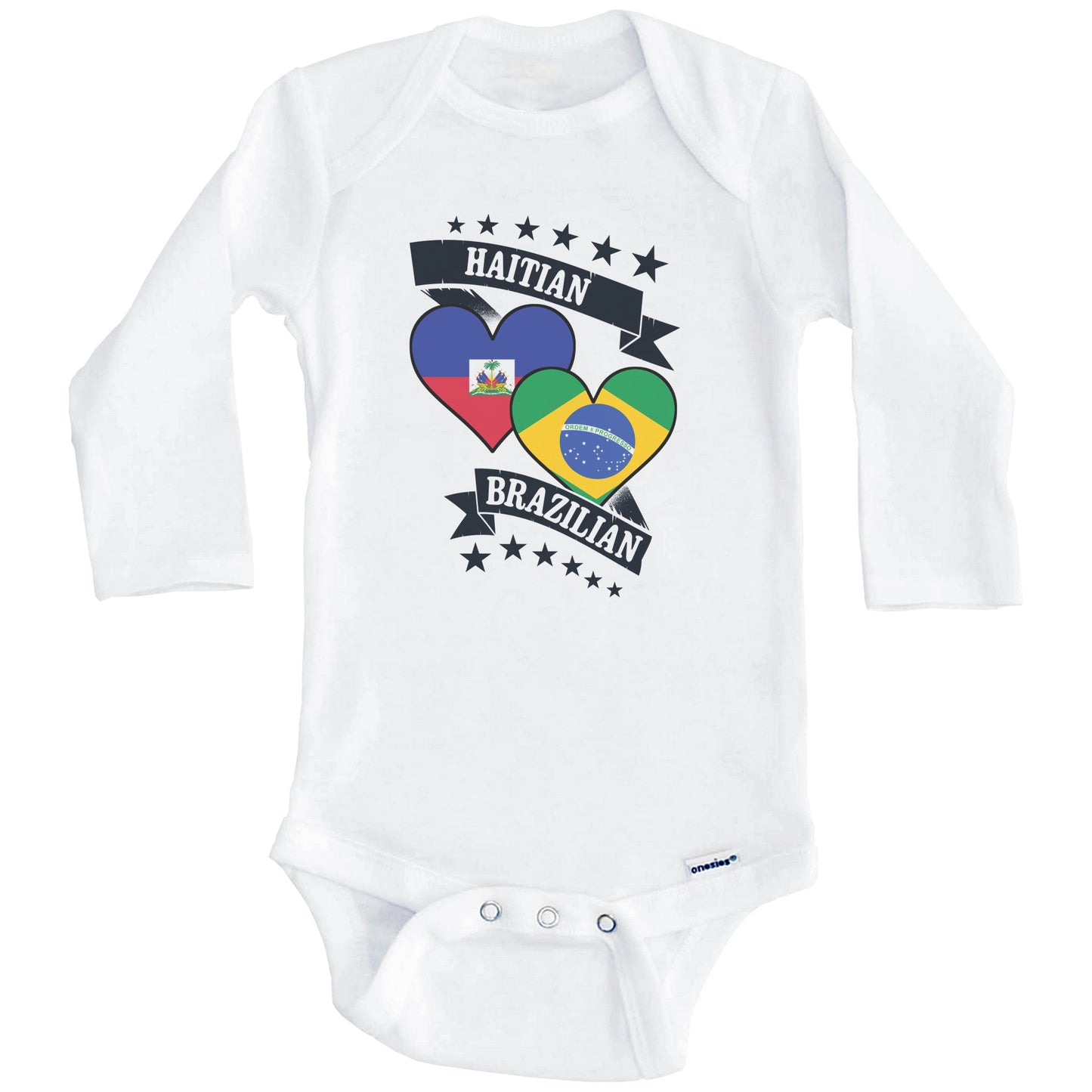 Haitian Brazilian Heart Flags Haiti Brazil Baby Bodysuit (Long Sleeves)