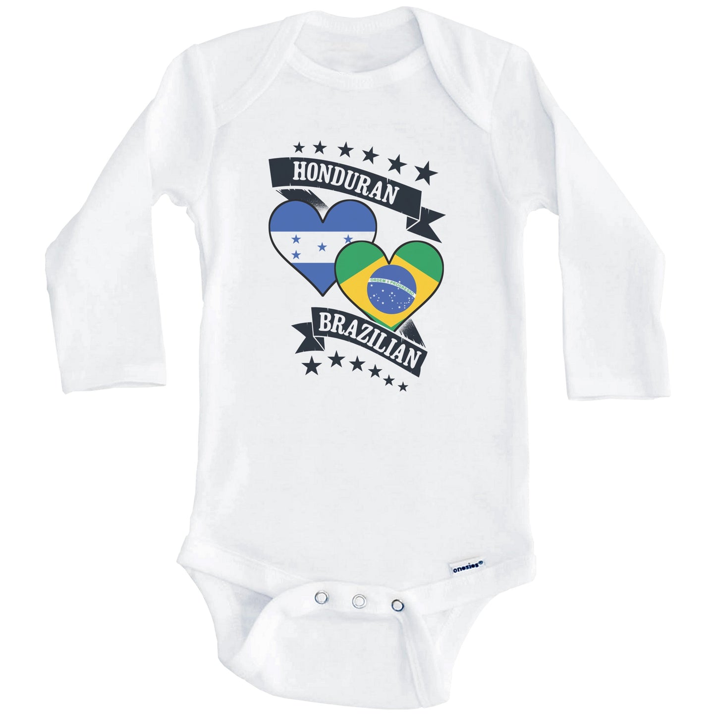 Honduran Brazilian Heart Flags Honduras Brazil Baby Bodysuit (Long Sleeves)