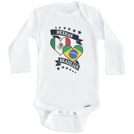 Mexican Brazilian Heart Flags Mexico Brazil Baby Bodysuit (Long Sleeves)