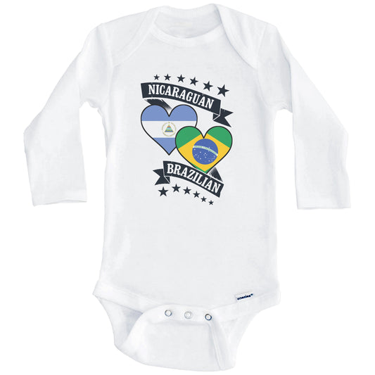 Nicaraguan Brazilian Heart Flags Nicaragua Brazil Baby Bodysuit (Long Sleeves)