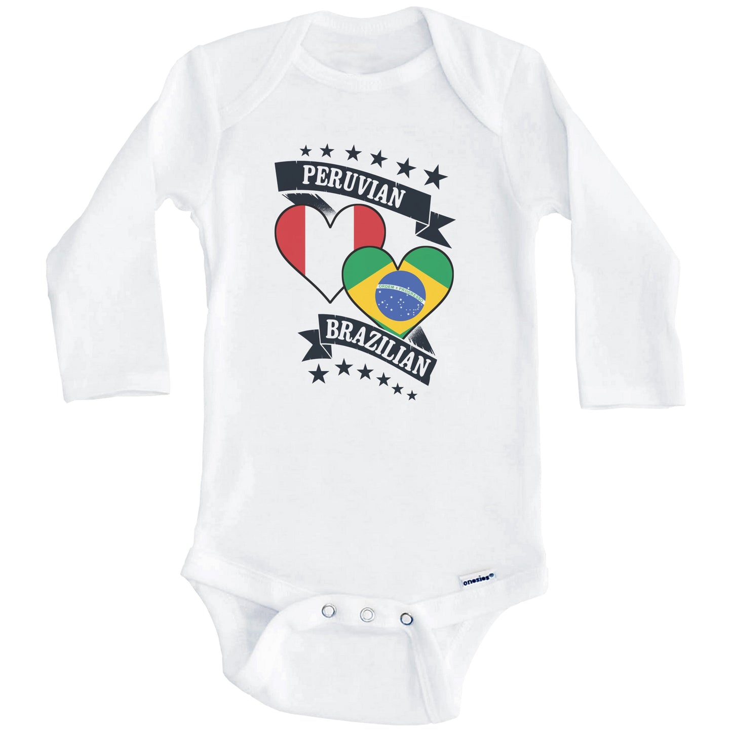 Peruvian Brazilian Heart Flags Peru Brazil Baby Bodysuit (Long Sleeves)