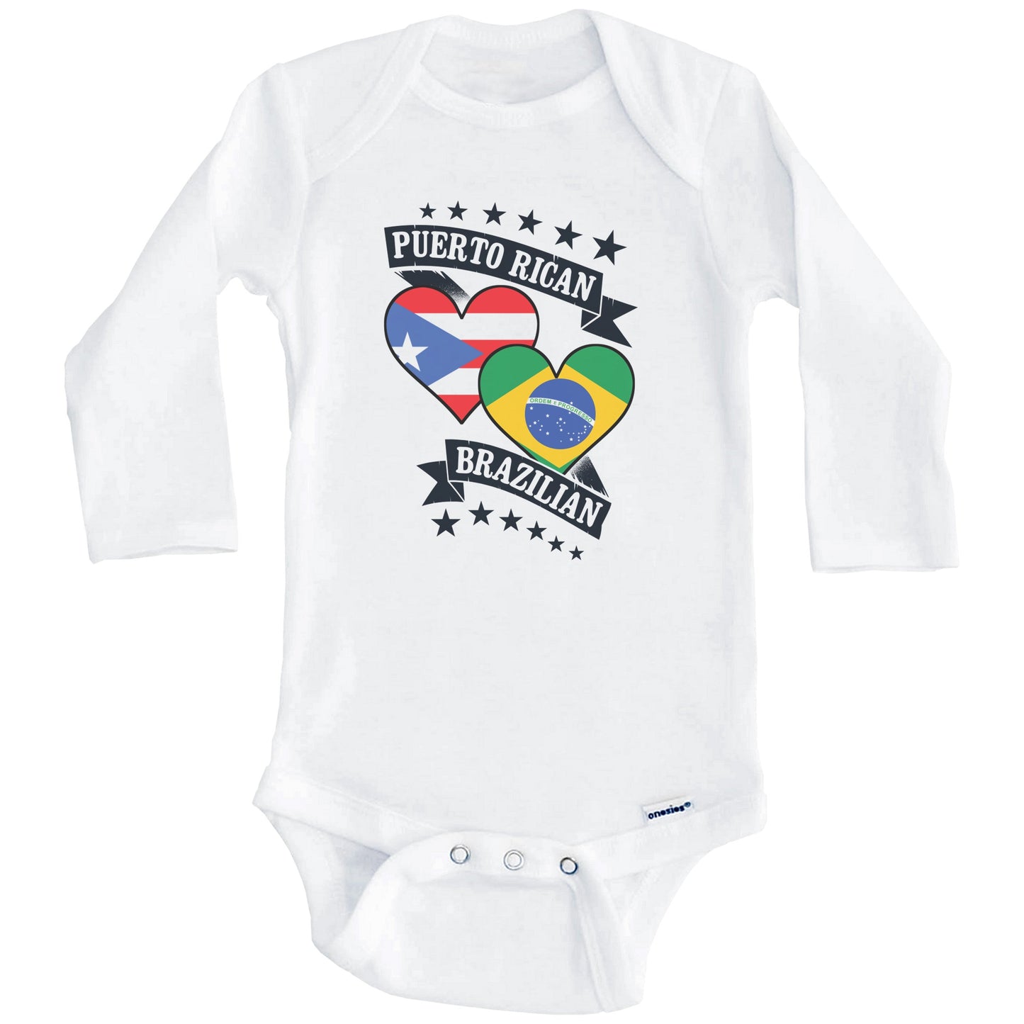 Puerto Rican Brazilian Heart Flags Puerto Rico Brazil Baby Bodysuit (Long Sleeves)