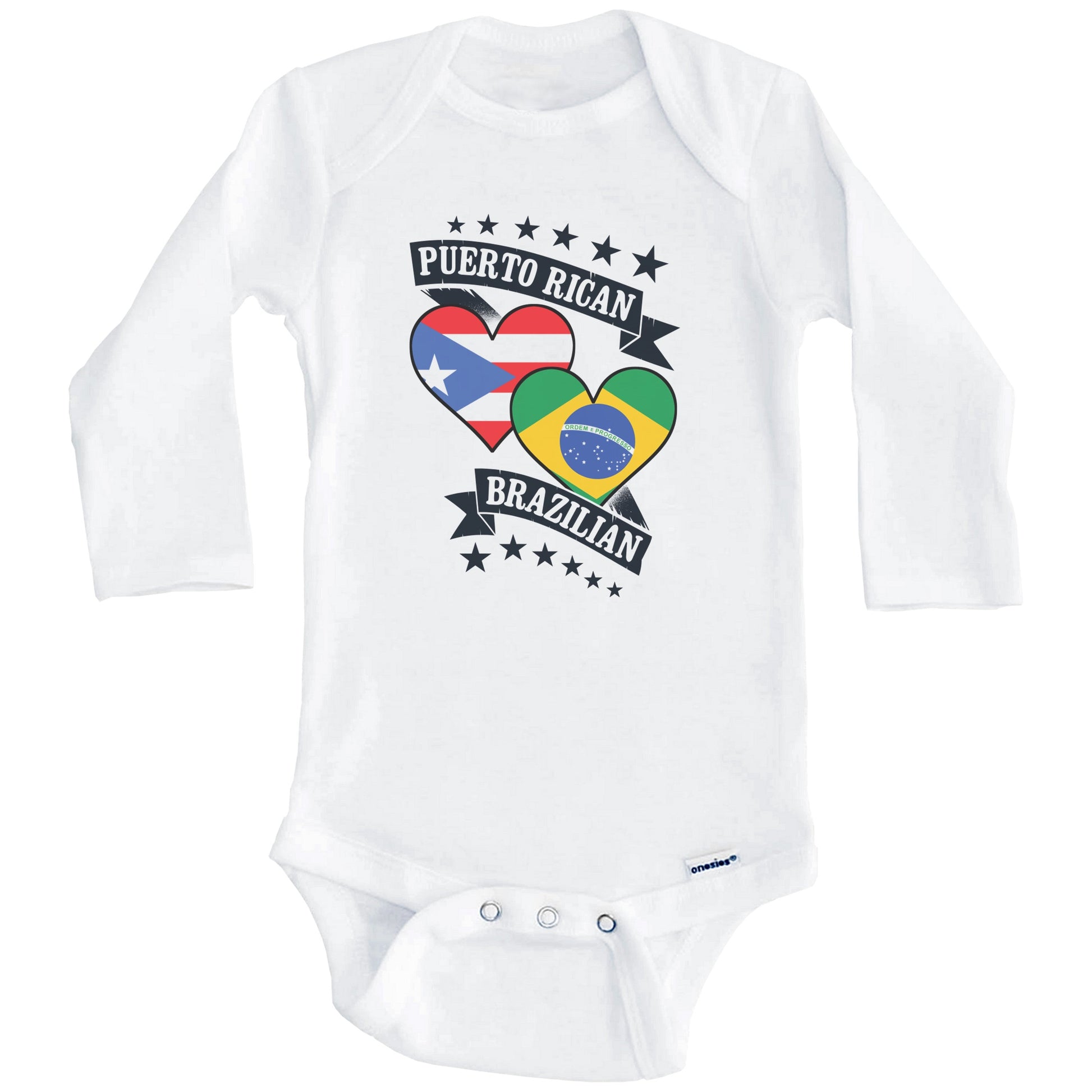 Puerto Rican Brazilian Heart Flags Puerto Rico Brazil Baby Bodysuit (Long Sleeves)