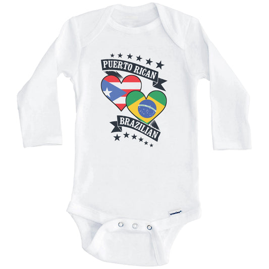 Puerto Rican Brazilian Heart Flags Puerto Rico Brazil Baby Bodysuit (Long Sleeves)