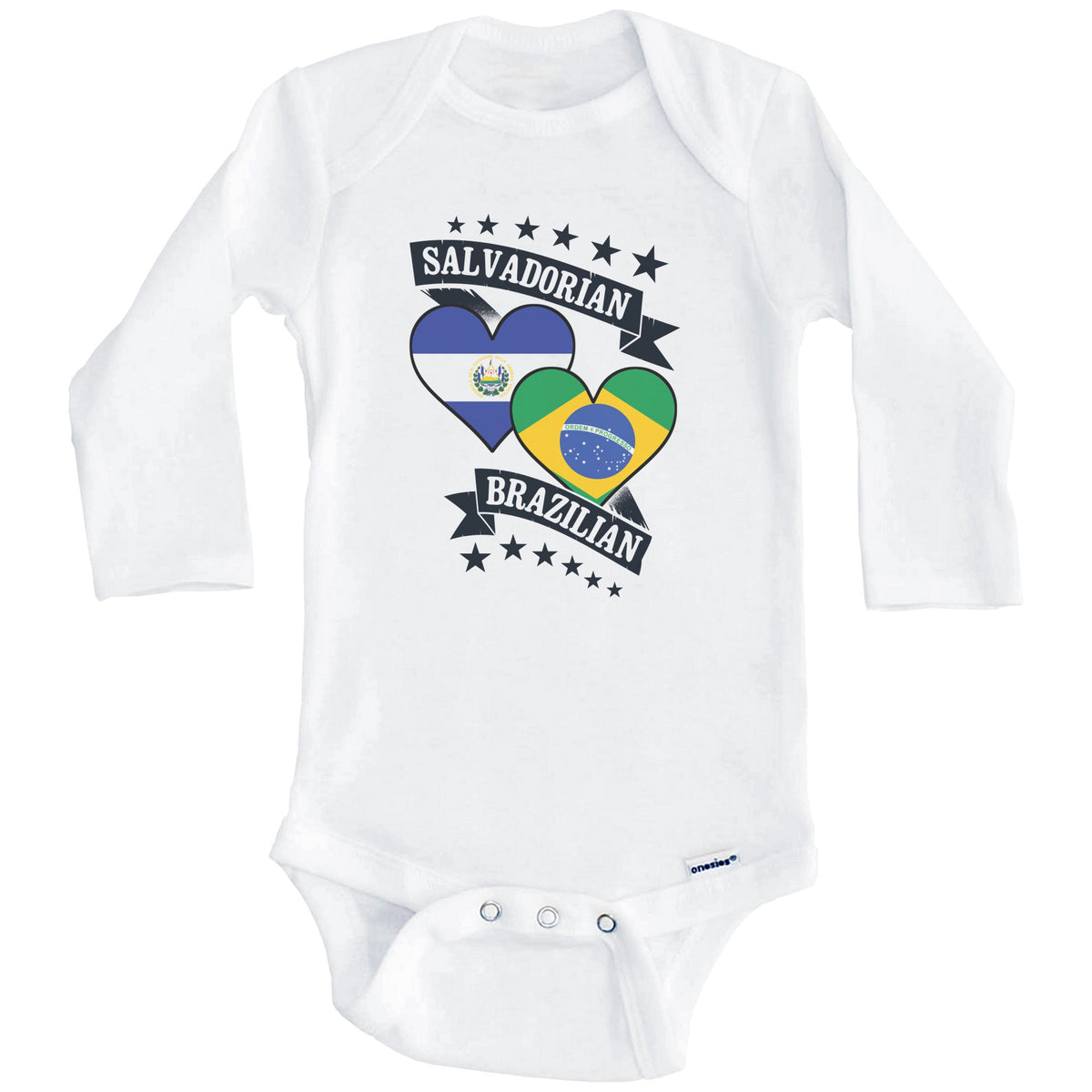 Salvadorian Brazilian Heart Flags El Salvador Brazil Baby Bodysuit (Long Sleeves)