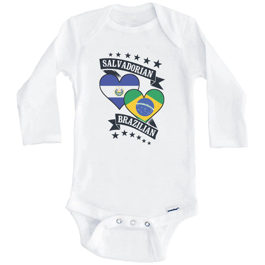 Salvadorian Brazilian Heart Flags El Salvador Brazil Baby Bodysuit (Long Sleeves)