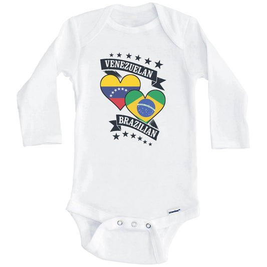 Venezuelan Brazilian Heart Flags Venezuela Brazil Baby Bodysuit (Long Sleeves)