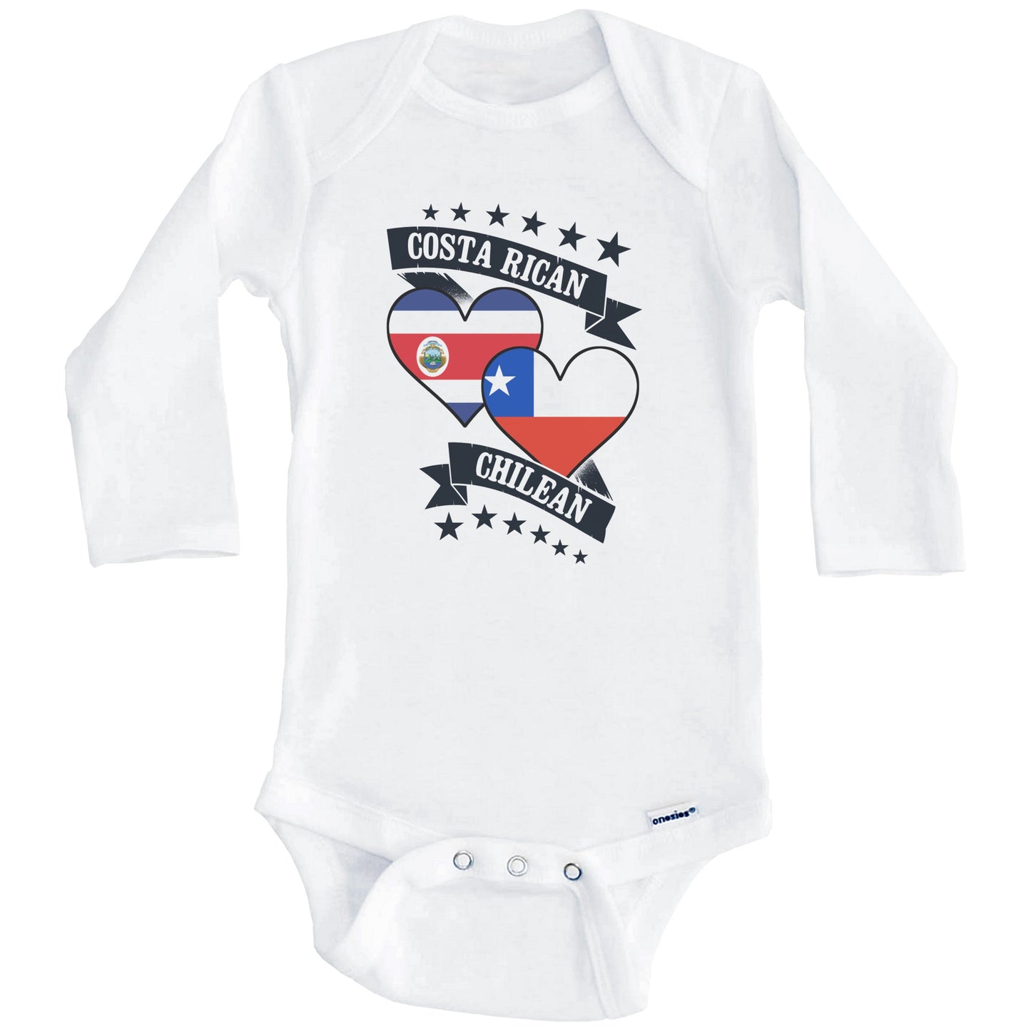 Costa Rican Chilean Heart Flags Costa Rica Chile Baby Bodysuit (Long Sleeves)