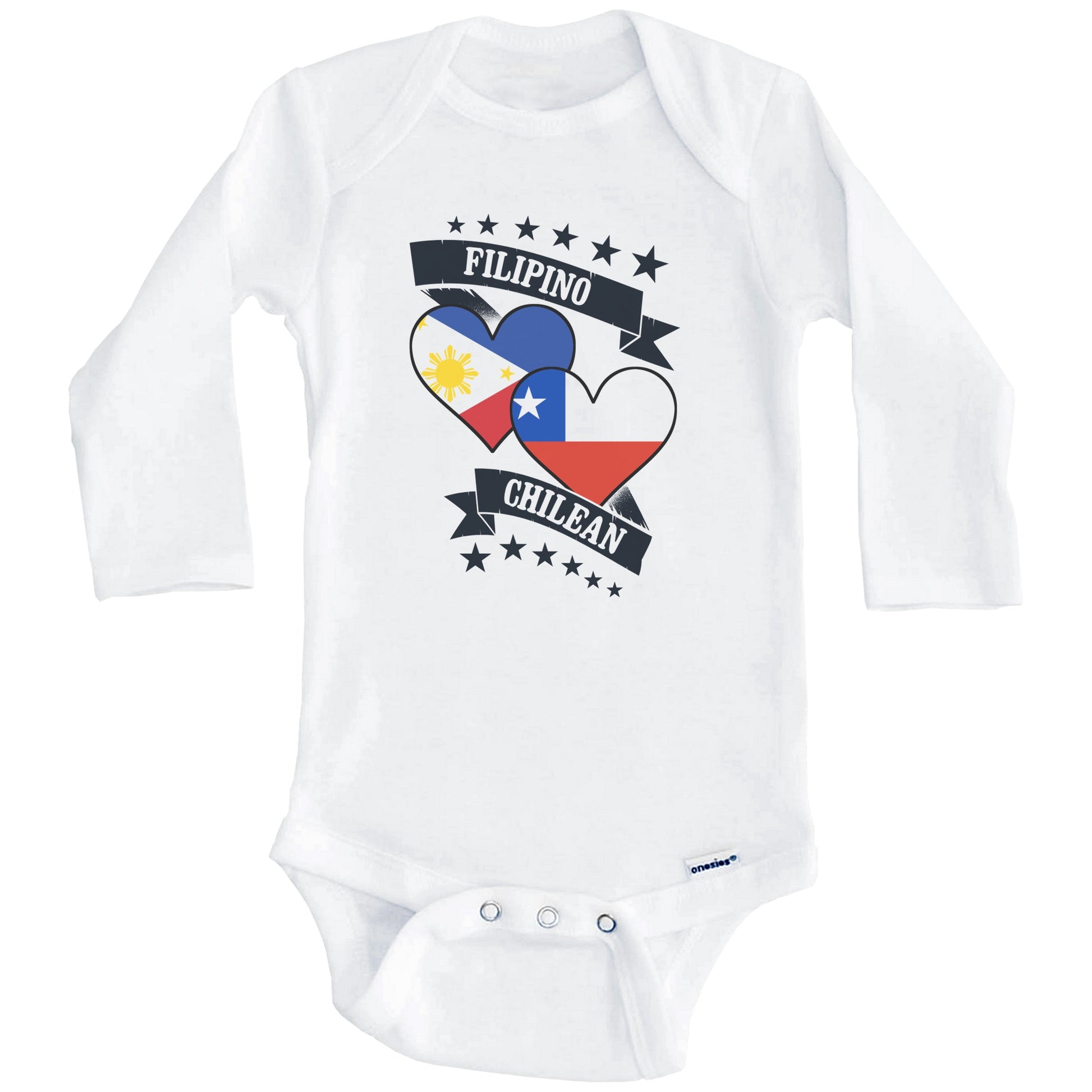 Filipino Chilean Heart Flags Philippines Chile Baby Bodysuit (Long Sleeves)