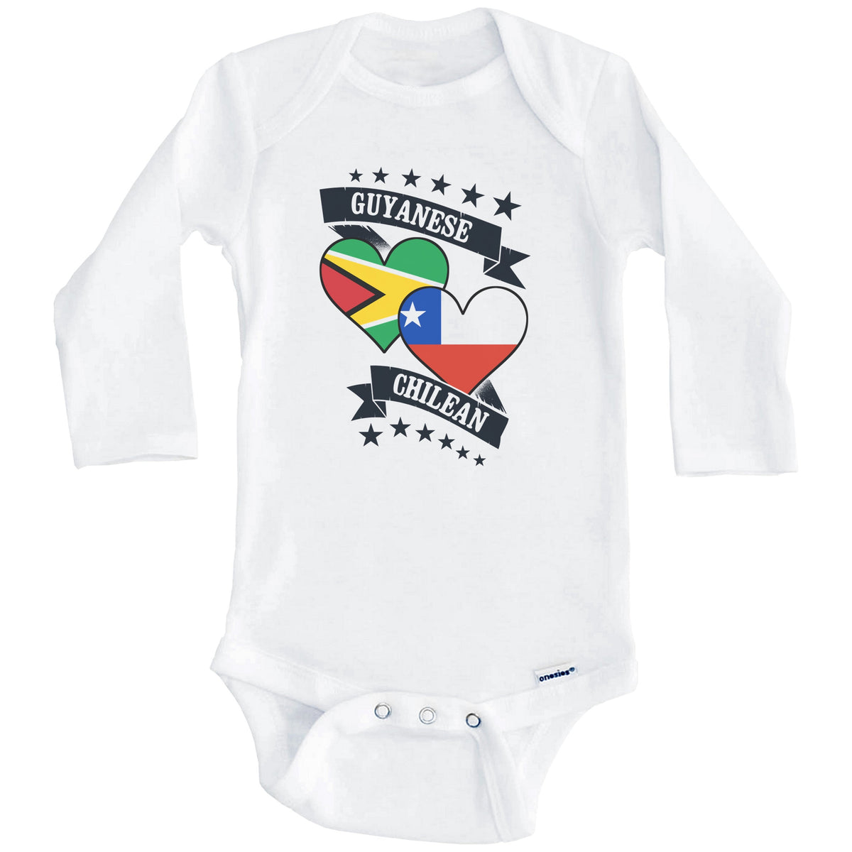 Guyanese Chilean Heart Flags Guyana Chile Baby Bodysuit (Long Sleeves)