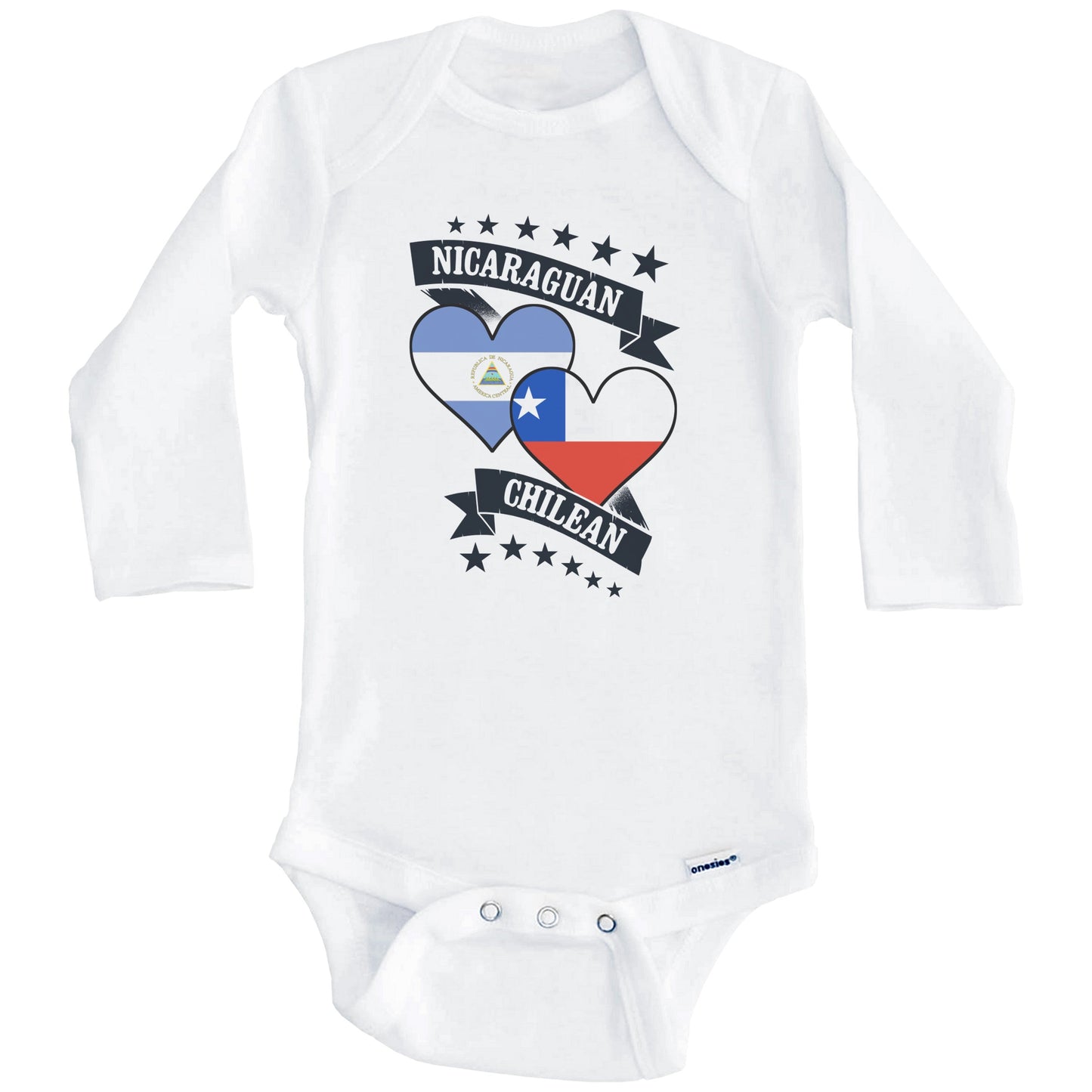 Nicaraguan Chilean Heart Flags Nicaragua Chile Baby Bodysuit (Long Sleeves)