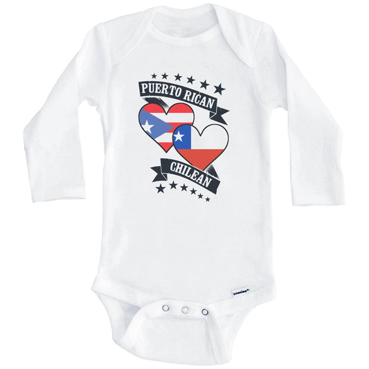 Puerto Rican Chilean Heart Flags Puerto Rico Chile Baby Bodysuit (Long Sleeves)