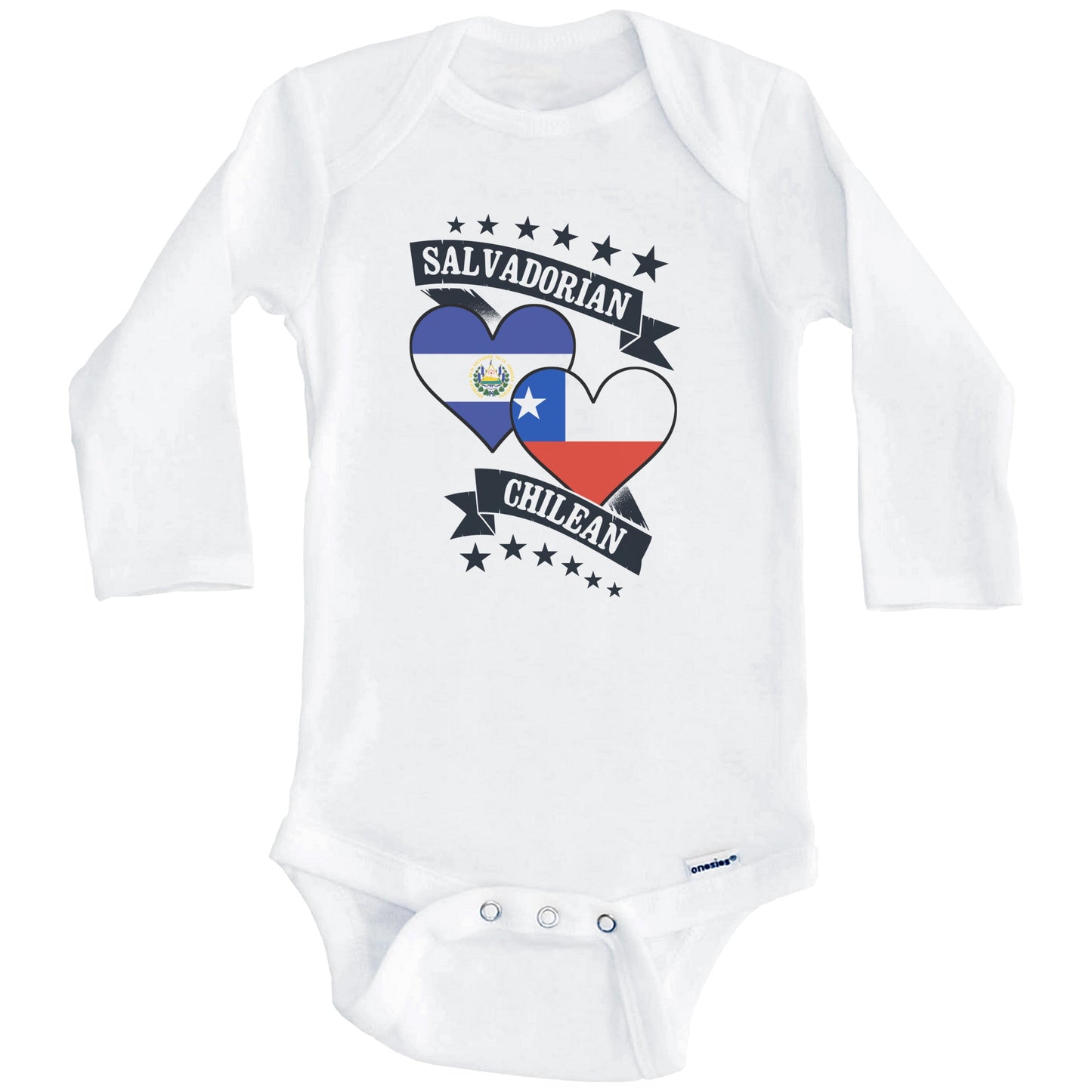 Salvadorian Chilean Heart Flags El Salvador Chile Baby Bodysuit (Long Sleeves)