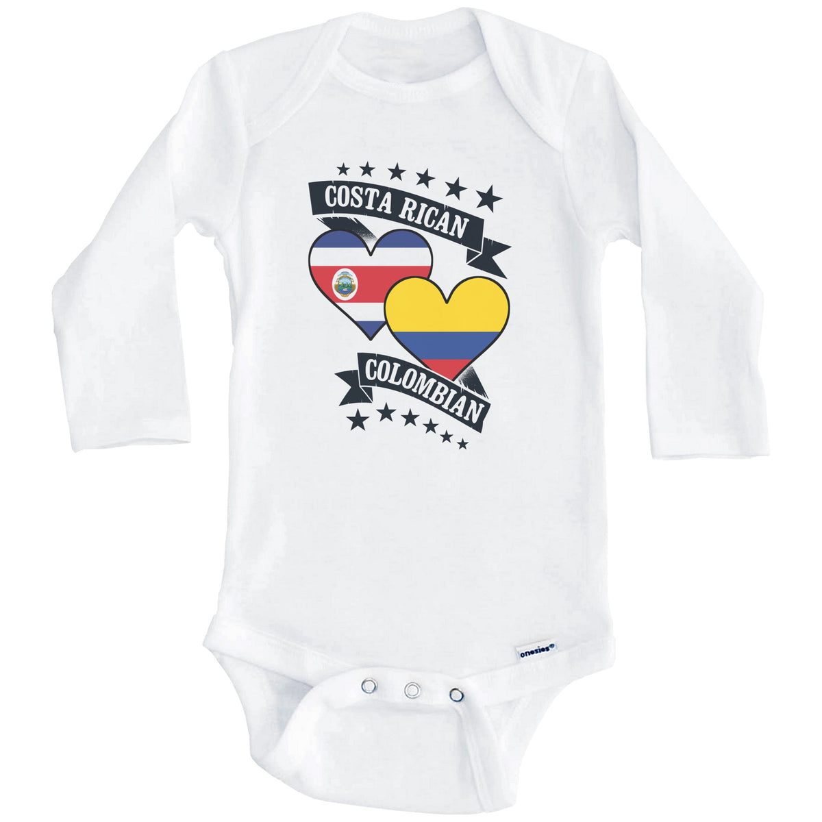 Costa Rican Colombian Heart Flags Costa Rica Colombia Baby Bodysuit (Long Sleeves)