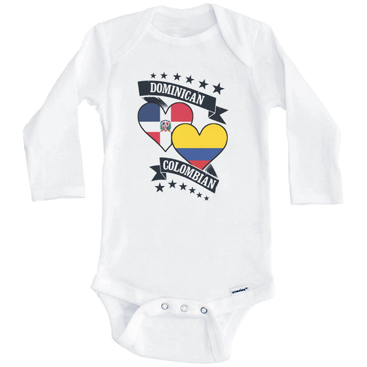Dominican Colombian Heart Flags Dominican Republic Colombia Baby Bodysuit (Long Sleeves)