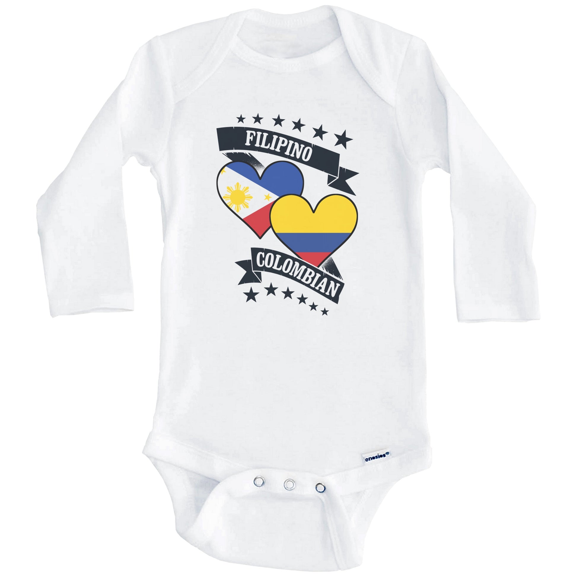 Filipino Colombian Heart Flags Philippines Colombia Baby Bodysuit (Long Sleeves)