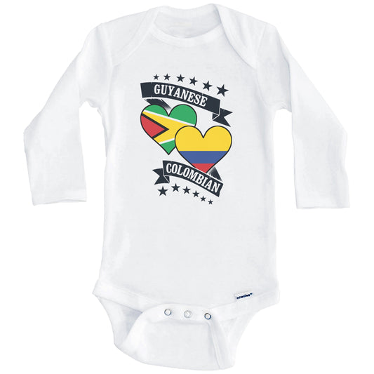 Guyanese Colombian Heart Flags Guyana Colombia Baby Bodysuit (Long Sleeves)