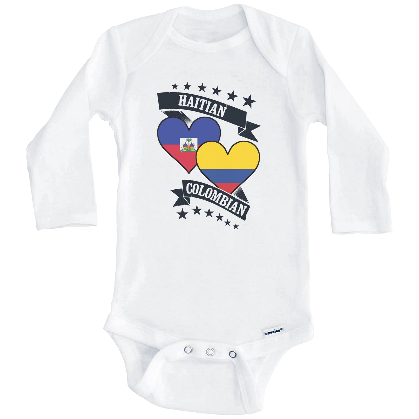 Haitian Colombian Heart Flags Haiti Colombia Baby Bodysuit (Long Sleeves)