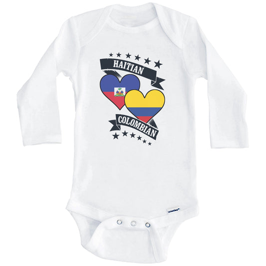 Haitian Colombian Heart Flags Haiti Colombia Baby Bodysuit (Long Sleeves)