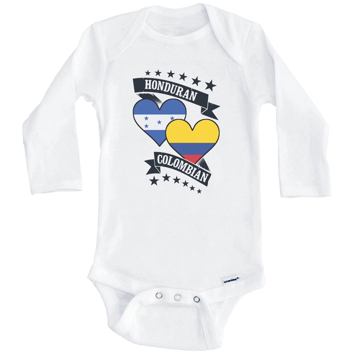 Honduran Colombian Heart Flags Honduras Colombia Baby Bodysuit (Long Sleeves)