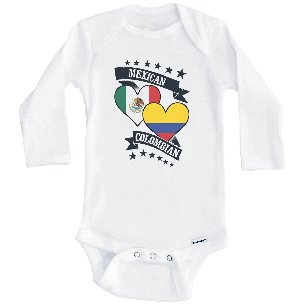 Mexican Colombian Heart Flags Mexico Colombia Baby Bodysuit (Long Sleeves)