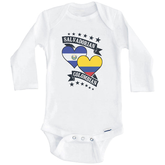 Salvadorian Colombian Heart Flags El Salvador Colombia Baby Bodysuit (Long Sleeves)