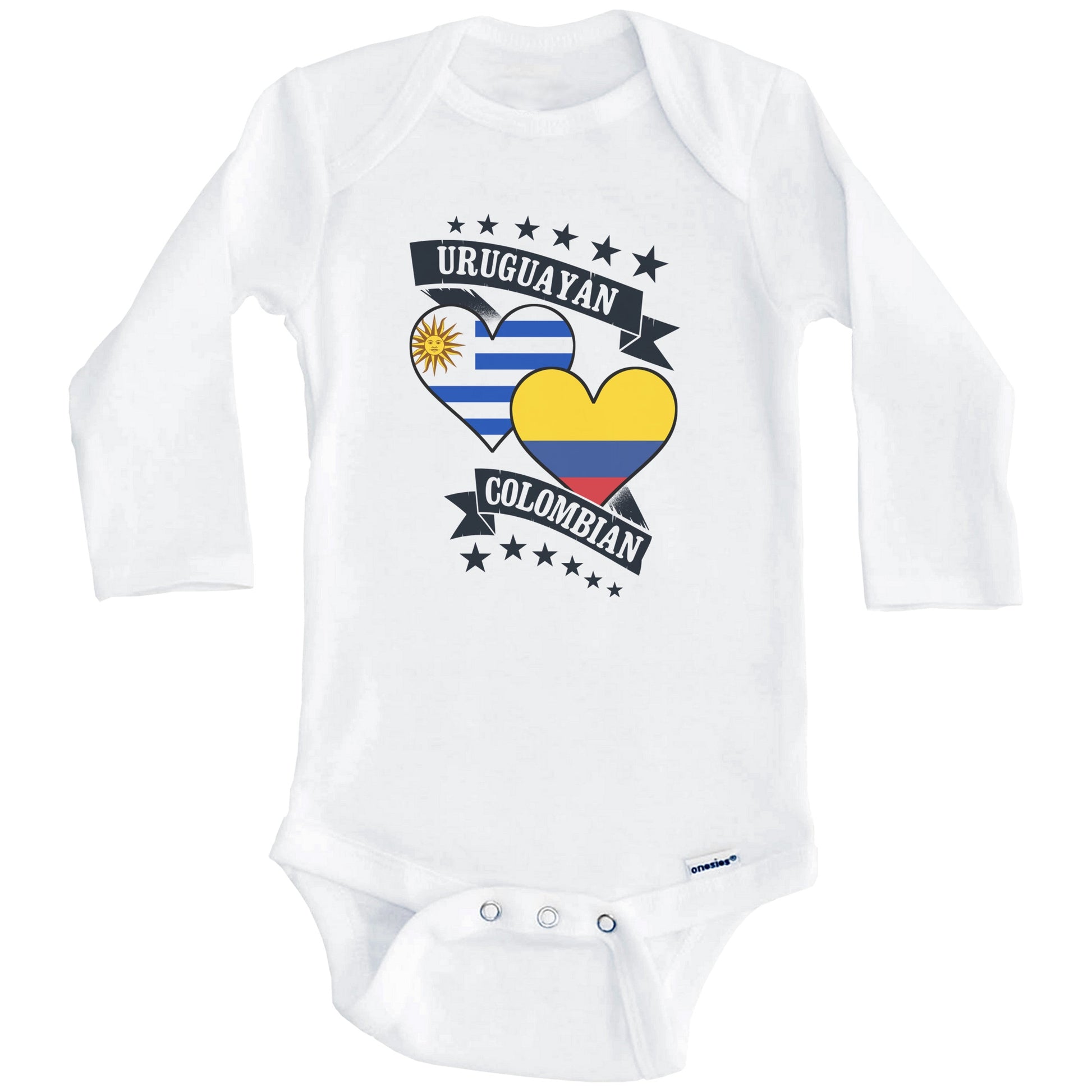 Uruguayan Colombian Heart Flags Uruguay Colombia Baby Bodysuit (Long Sleeves)
