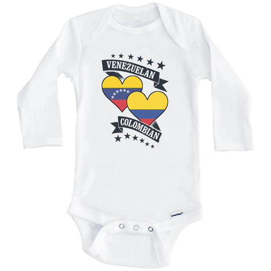 Venezuelan Colombian Heart Flags Venezuela Colombia Baby Bodysuit (Long Sleeves)