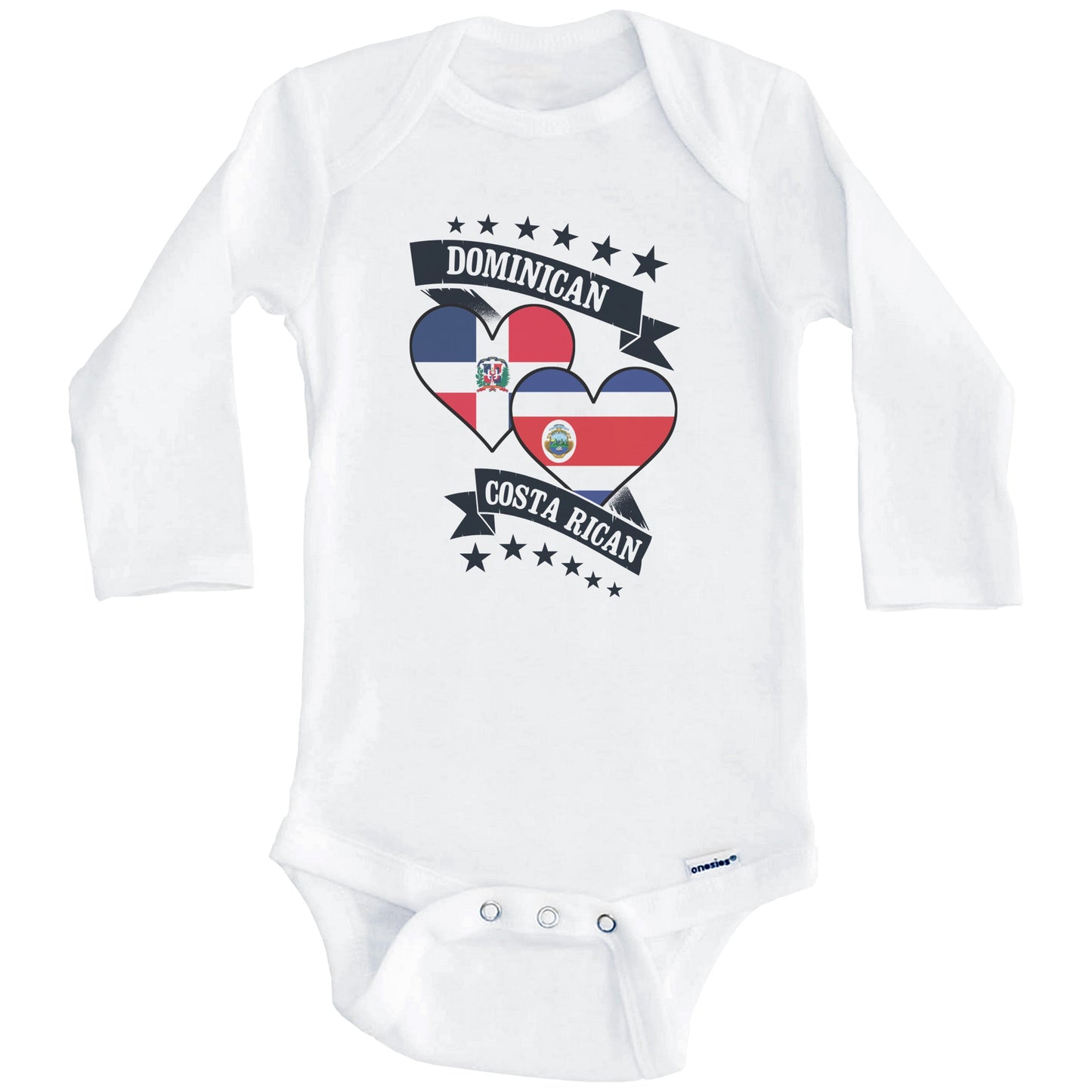 Dominican Costa Rican Heart Flags Dominican Republic Costa Rica Baby Bodysuit (Long Sleeves)