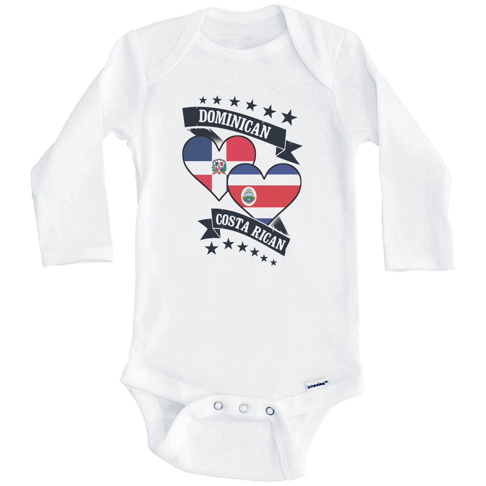 Dominican Costa Rican Heart Flags Dominican Republic Costa Rica Baby Bodysuit (Long Sleeves)