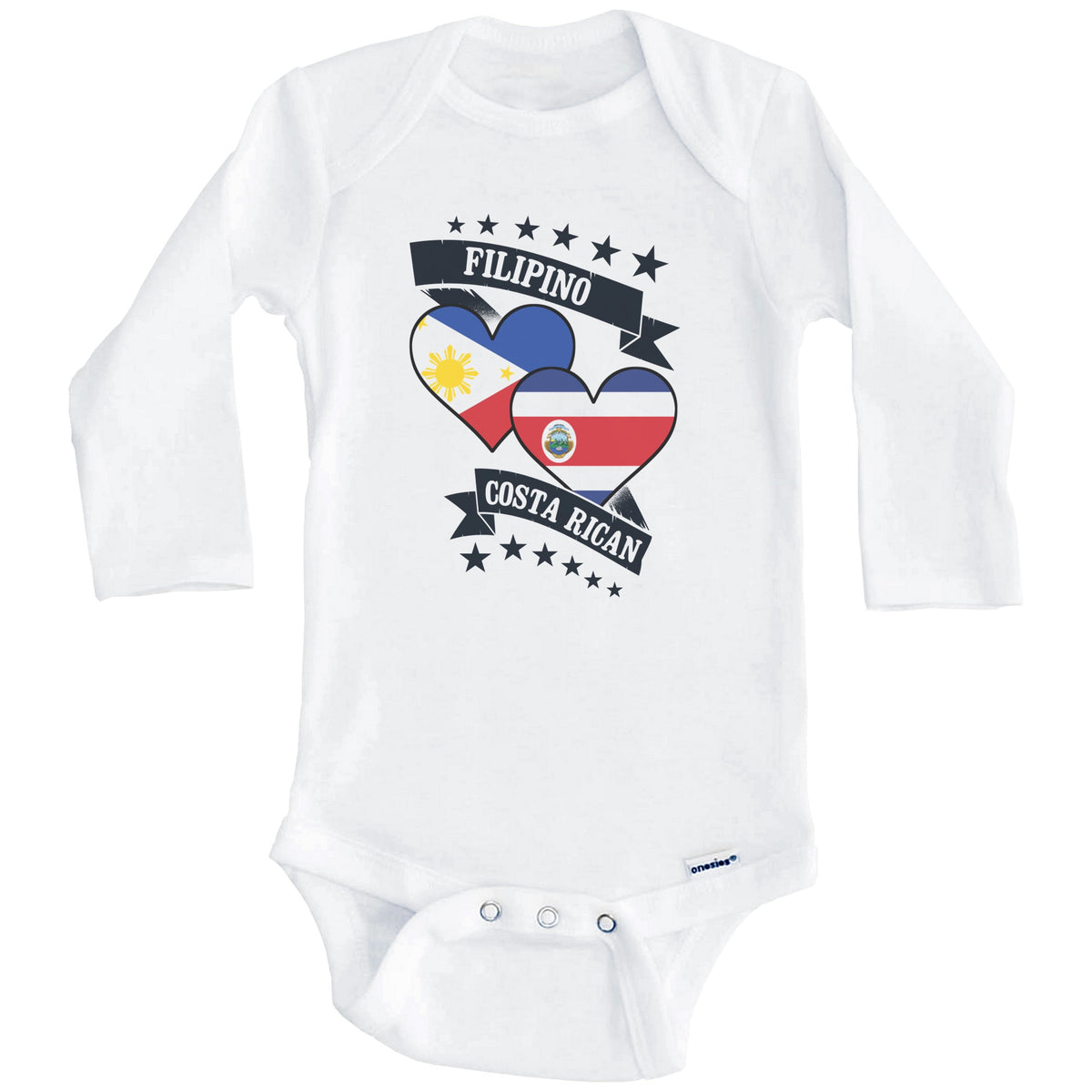 Filipino Costa Rican Heart Flags Philippines Costa Rica Baby Bodysuit (Long Sleeves)