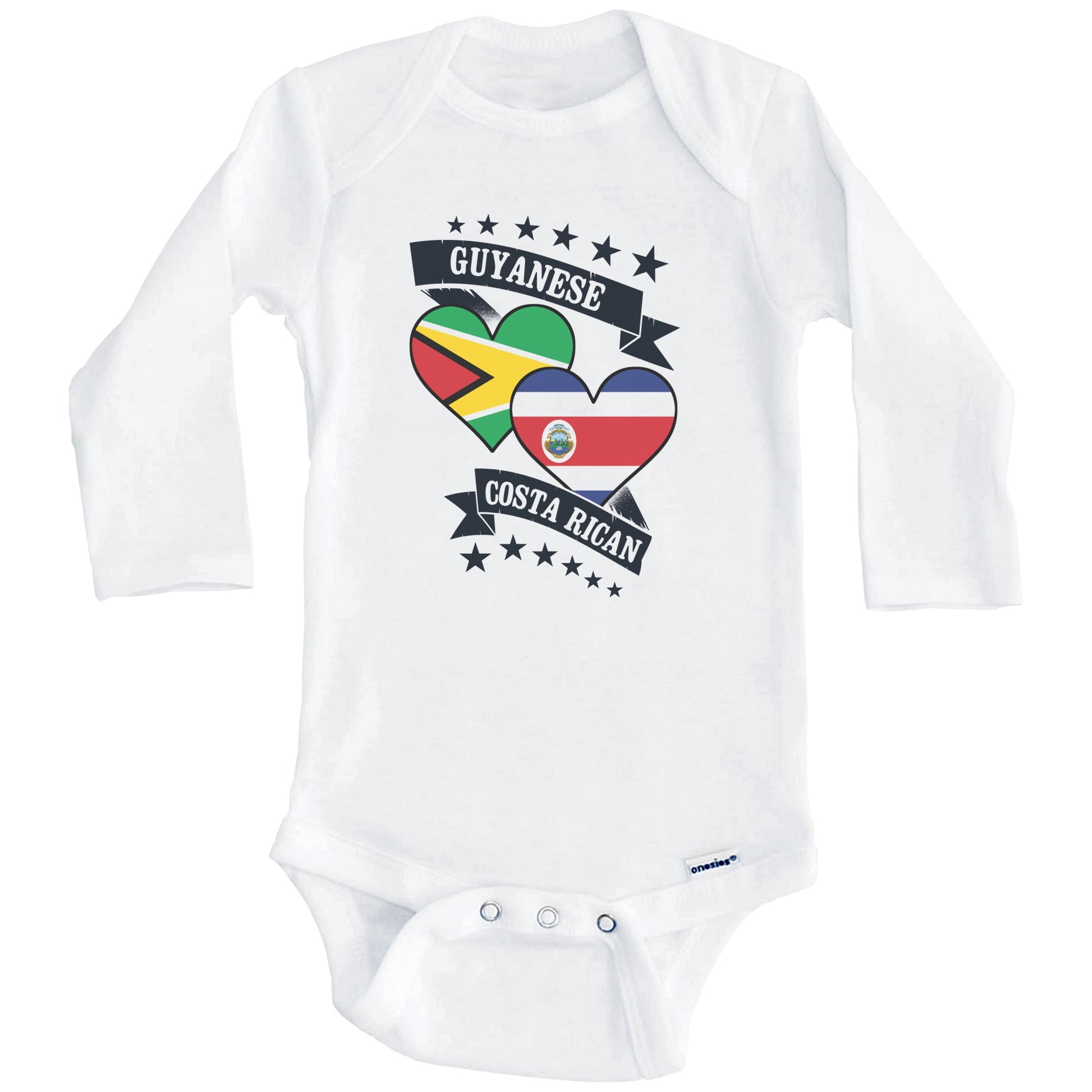 Guyanese Costa Rican Heart Flags Guyana Costa Rica Baby Bodysuit (Long Sleeves)