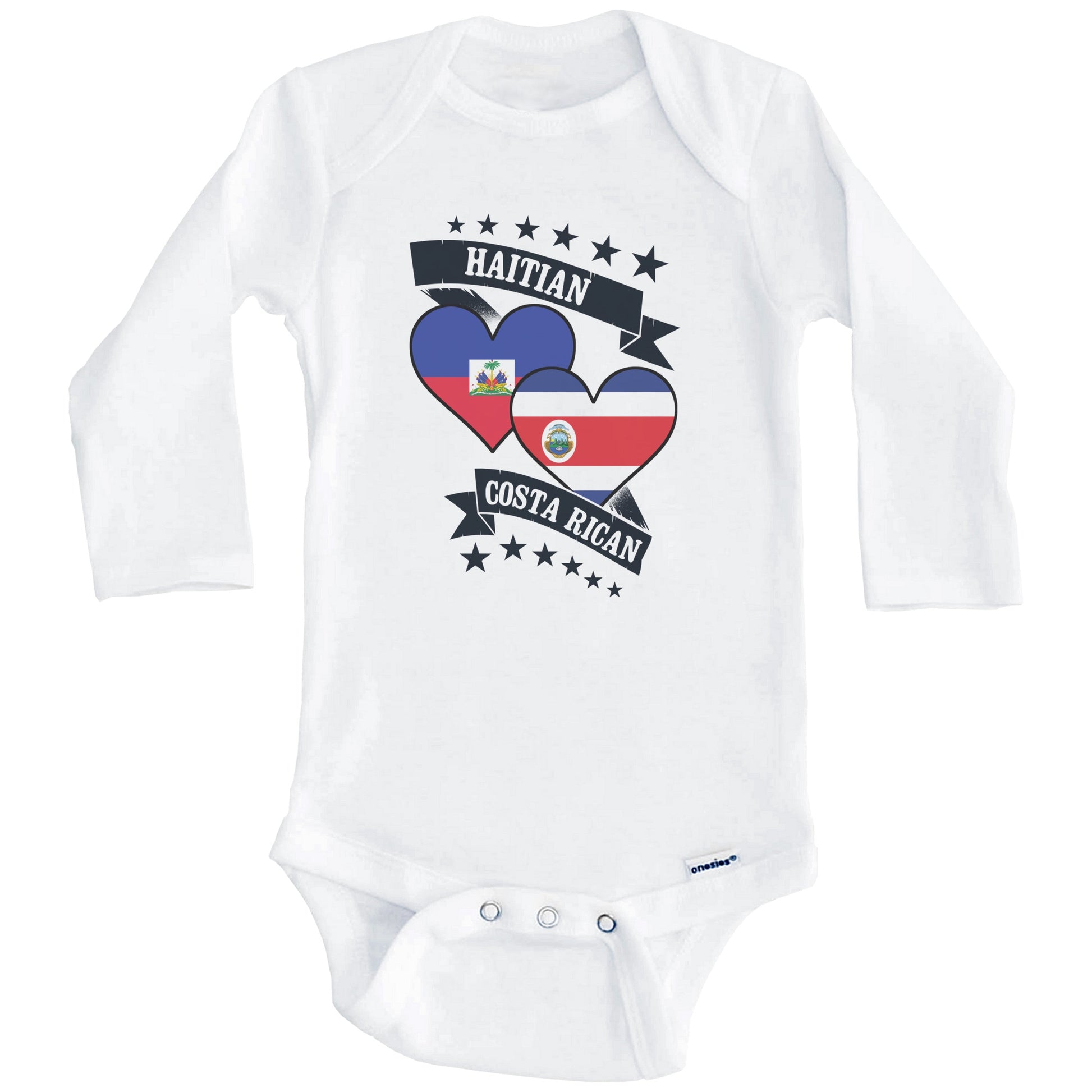 Haitian Costa Rican Heart Flags Haiti Costa Rica Baby Bodysuit (Long Sleeves)