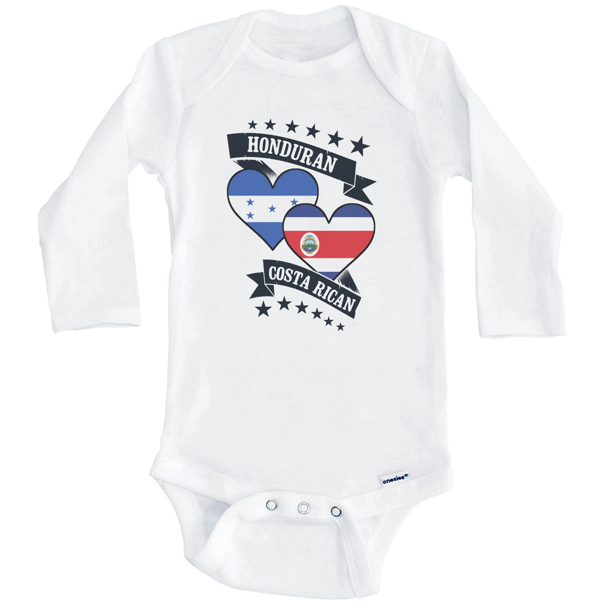 Honduran Costa Rican Heart Flags Honduras Costa Rica Baby Bodysuit (Long Sleeves)