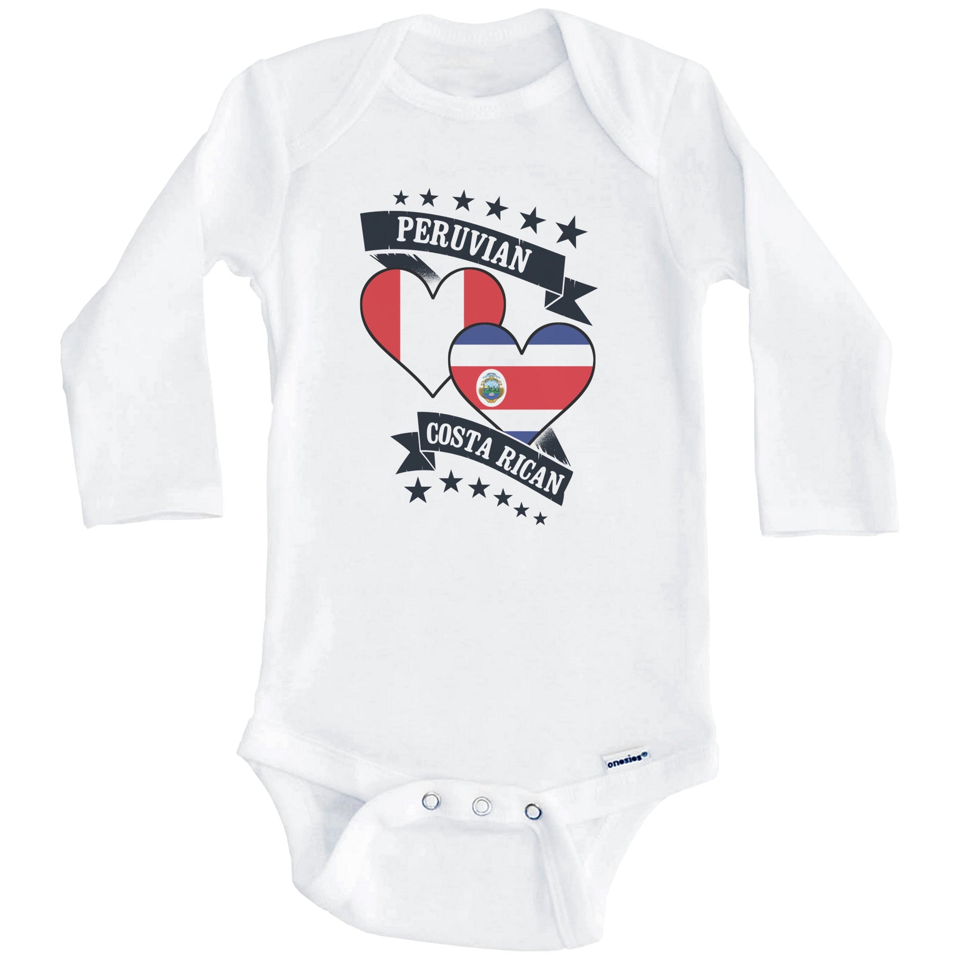 Peruvian Costa Rican Heart Flags Peru Costa Rica Baby Bodysuit (Long Sleeves)