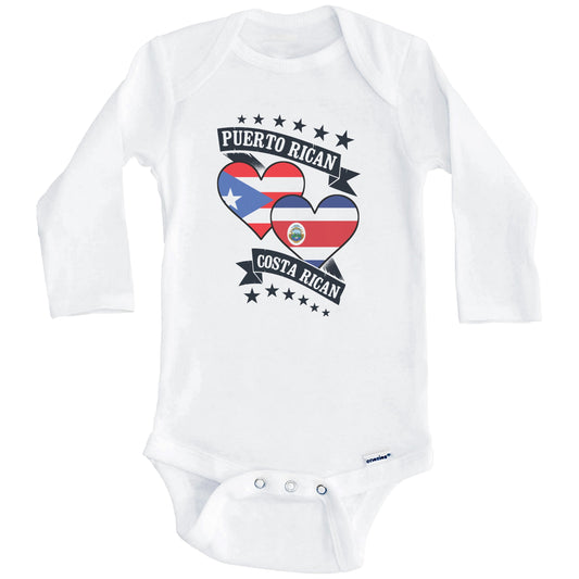 Puerto Rican Costa Rican Heart Flags Puerto Rico Costa Rica Baby Bodysuit (Long Sleeves)