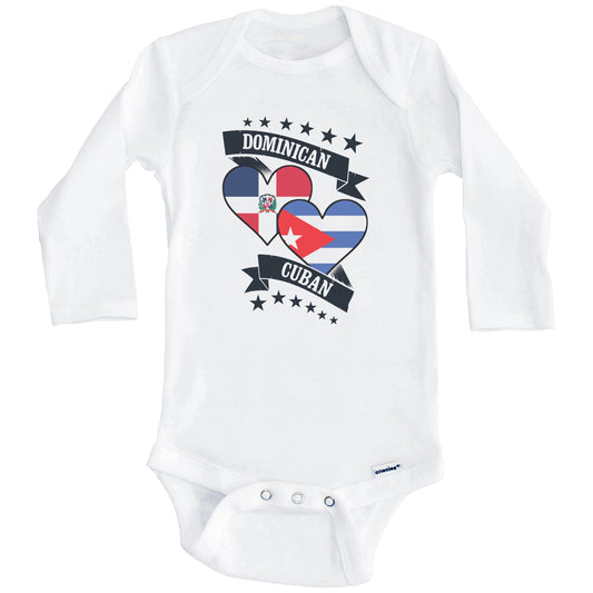 Dominican Cuban Heart Flags Dominican Republic Cuba Baby Bodysuit (Long Sleeves)