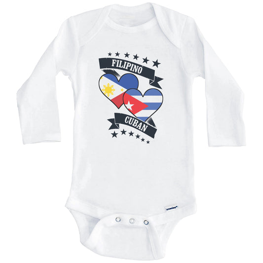 Filipino Cuban Heart Flags Philippines Cuba Baby Bodysuit (Long Sleeves)