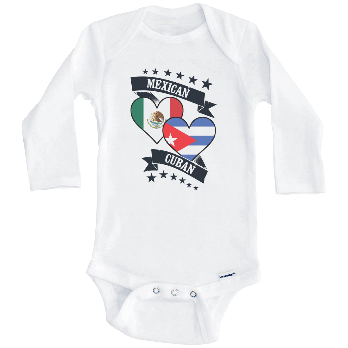 Mexican Cuban Heart Flags Mexico Cuba Baby Bodysuit (Long Sleeves)