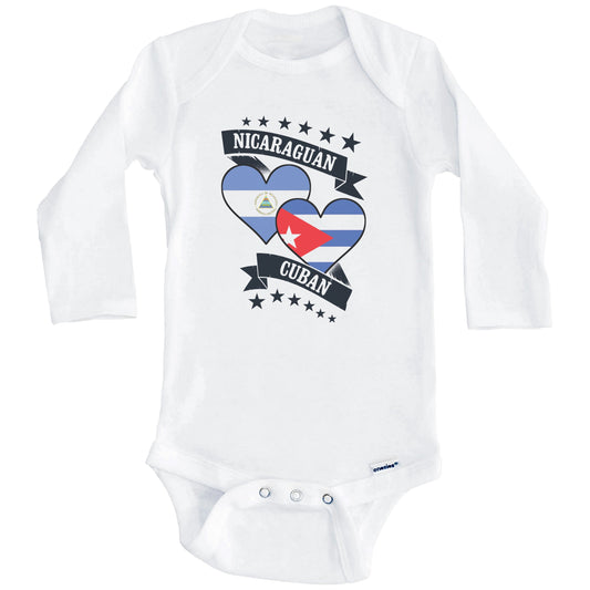 Nicaraguan Cuban Heart Flags Nicaragua Cuba Baby Bodysuit (Long Sleeves)