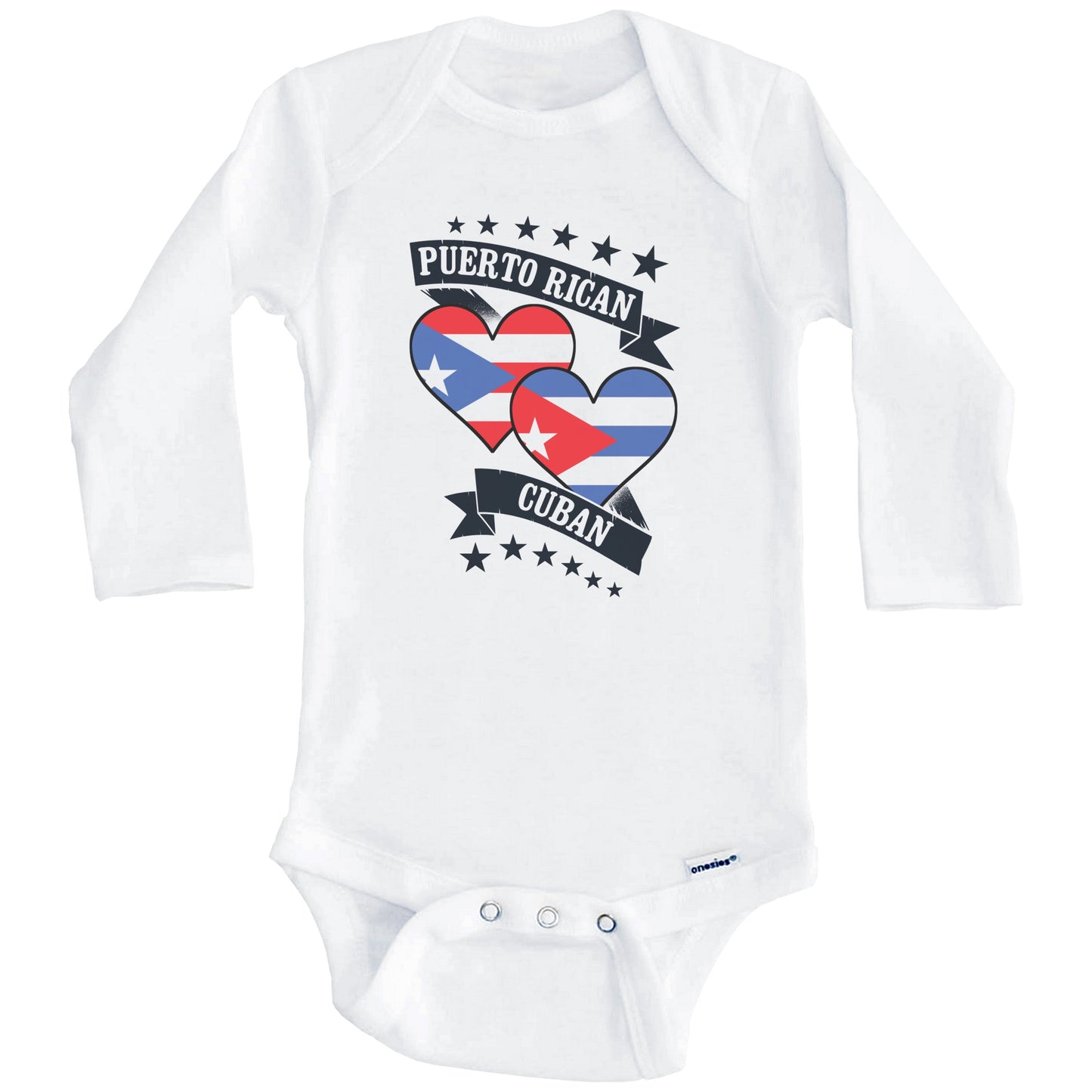 Puerto Rican Cuban Heart Flags Puerto Rico Cuba Baby Bodysuit (Long Sleeves)