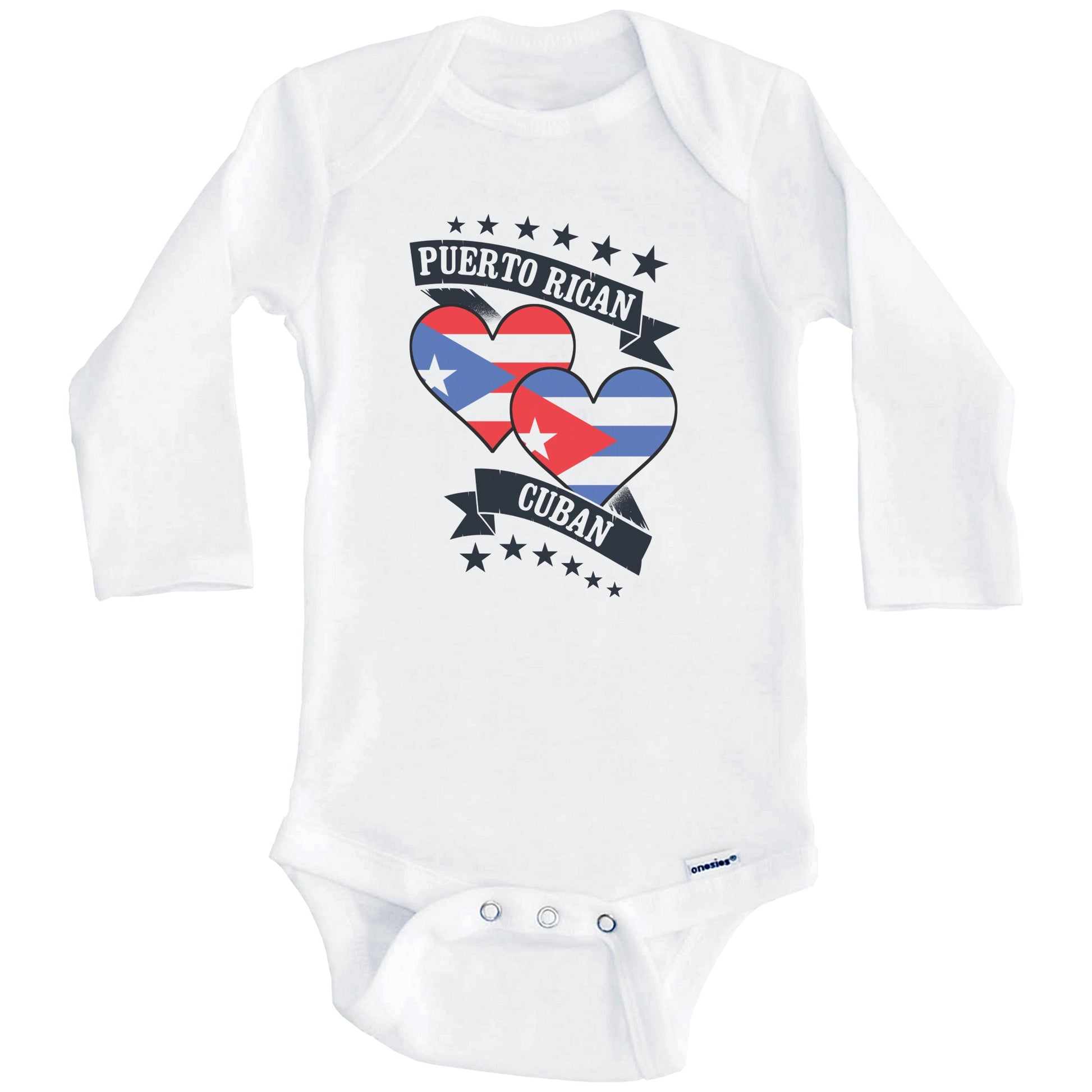 Puerto Rican Cuban Heart Flags Puerto Rico Cuba Baby Bodysuit (Long Sleeves)