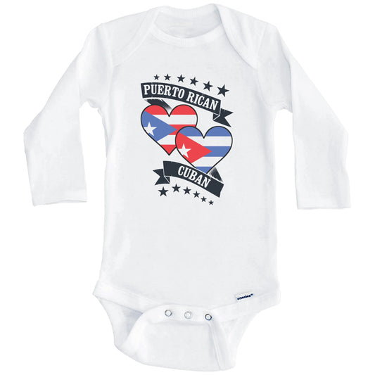 Puerto Rican Cuban Heart Flags Puerto Rico Cuba Baby Bodysuit (Long Sleeves)