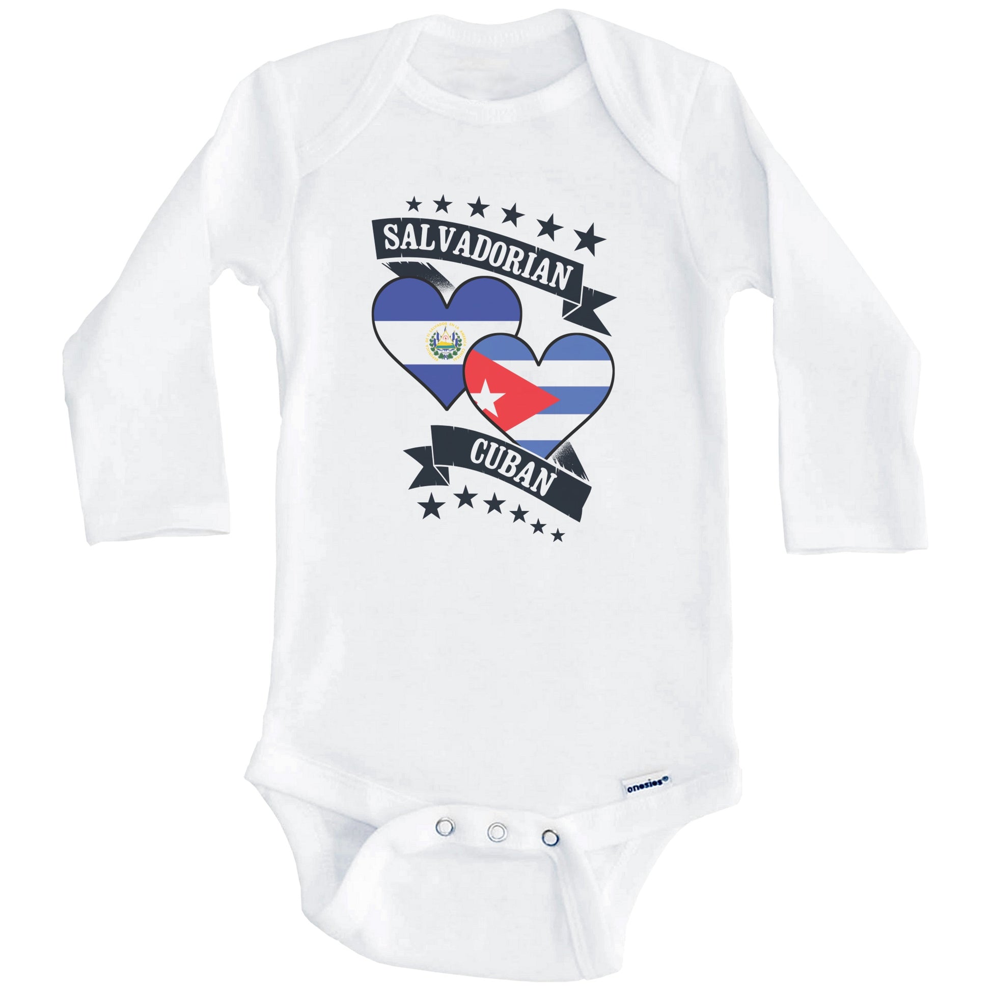Salvadorian Cuban Heart Flags El Salvador Cuba Baby Bodysuit (Long Sleeves)